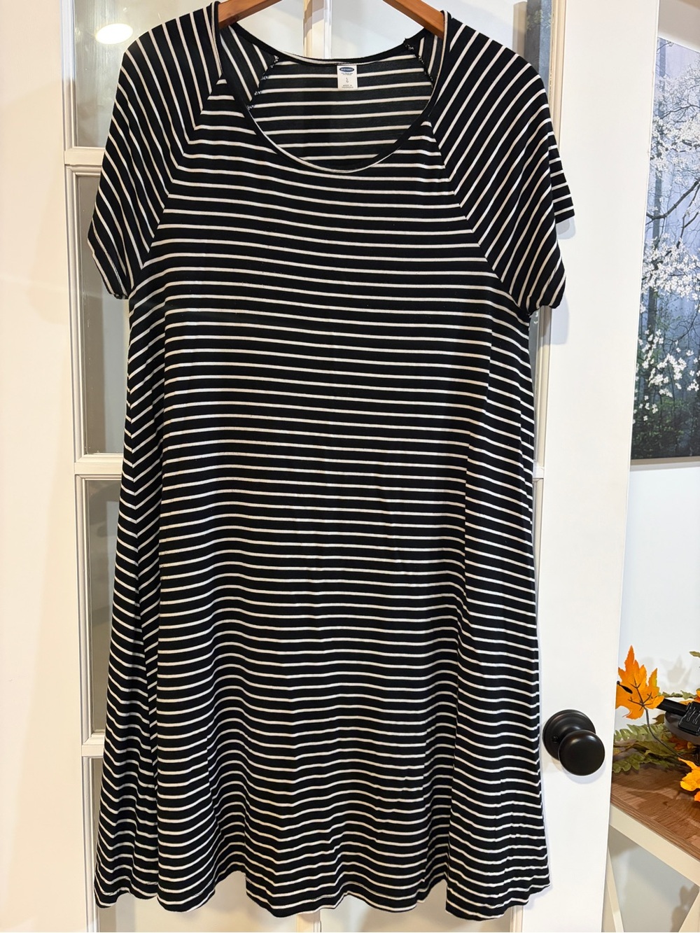 Old Navy Women’s Black White Striped Swing Dress Short Sleeve Jersey Knit